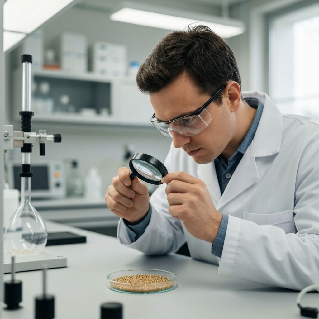Researcher examining seeds